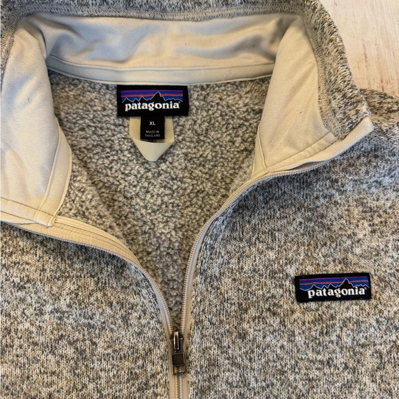 Patagonia Better Sweater Women’s XL Light Gray/ Tan Quarter-Zip Pullover - Picture 2 of 8